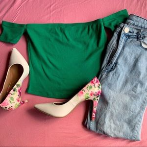 Ambiance Green Off Shoulder Crop Top 💚